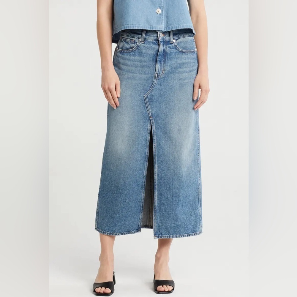 Madewell The Rilee Denim Midi Skirt Sz 32
